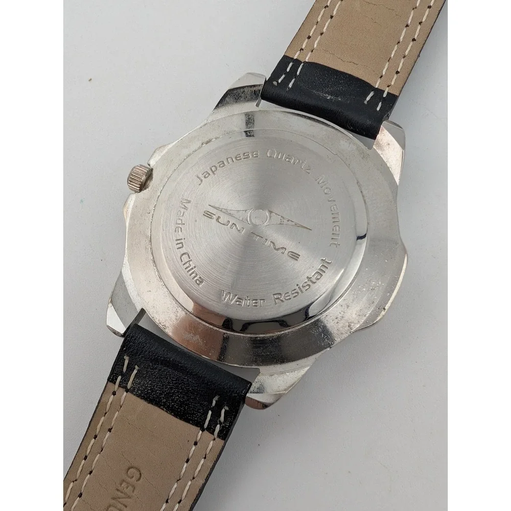 Ohio State Buckeyes Sun Time Men's Watch Black Leather Band- New Battery